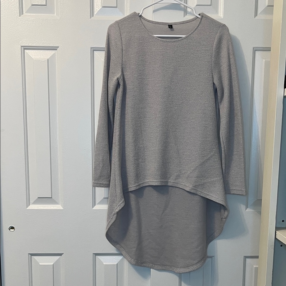 Blooming Jelly Long Sleeve‎ Asymmetrical High Low Top Knit Pullover Gray Size S